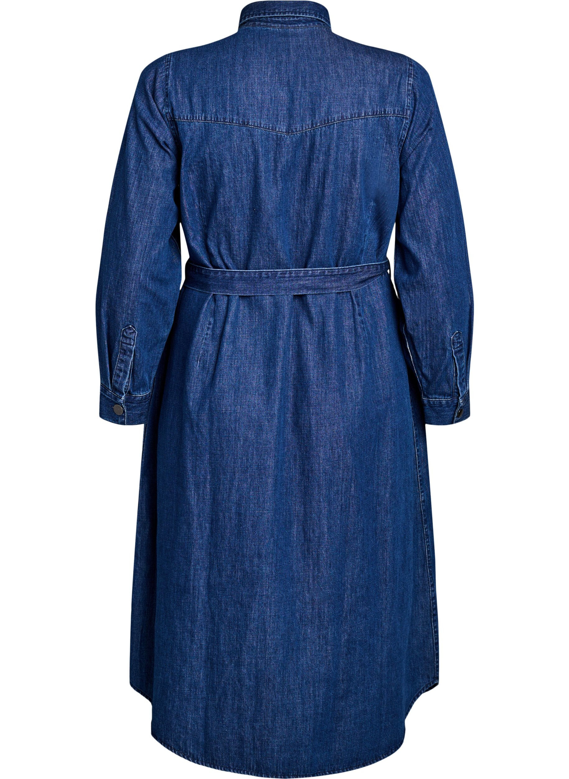 Zizzi Robe midi en jean avec ceinture &agrave; nouer, Bleu, Packshot image number 1