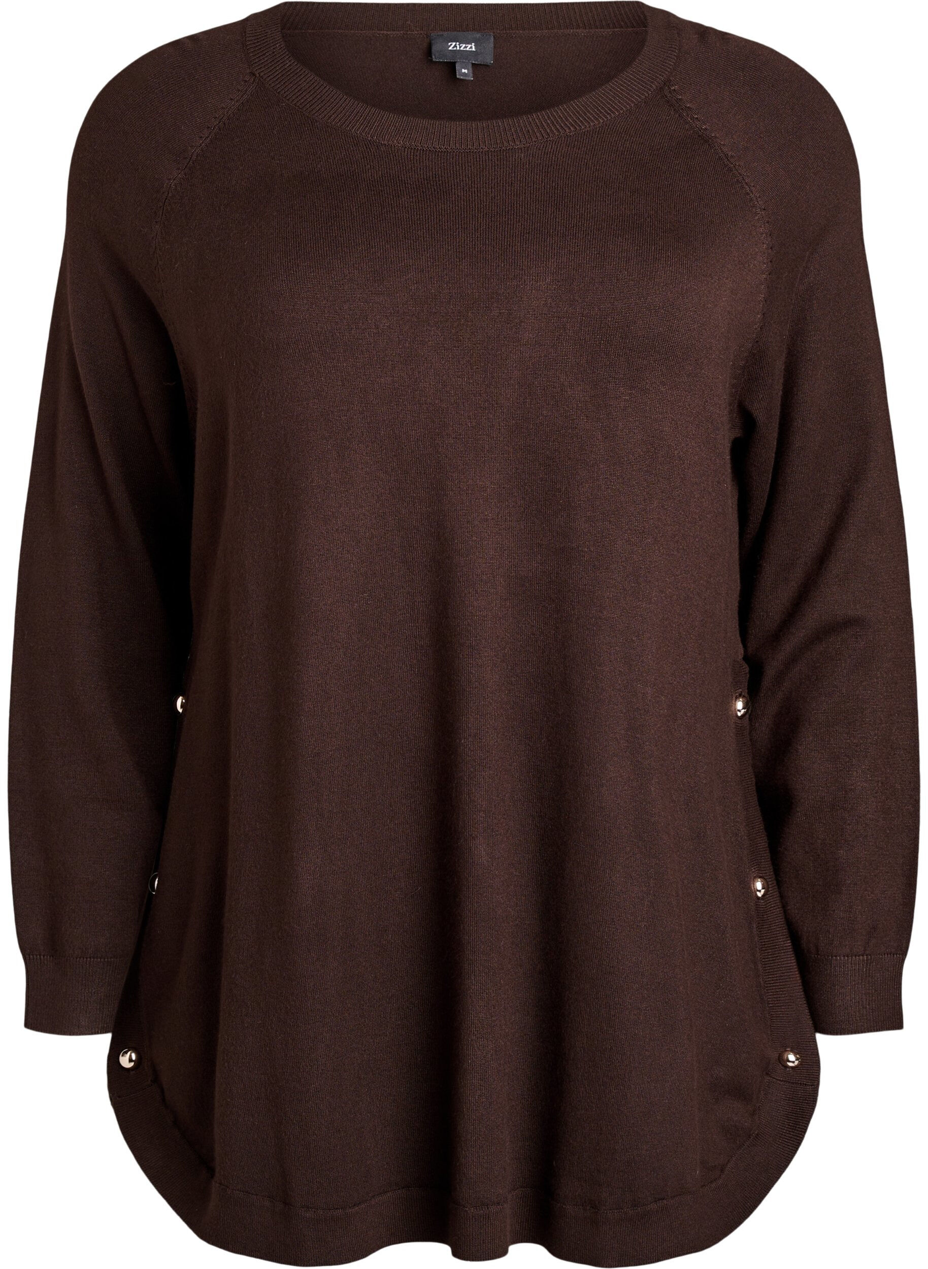 ZizziGebreide blouse met knoopsluiting aan de zijkant, Bruin, Packshot image number 0