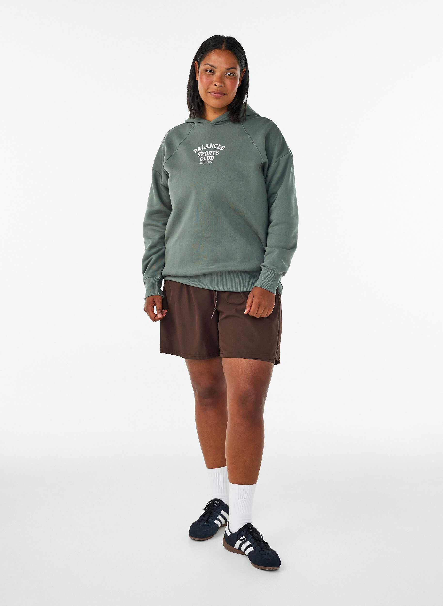 ZizziHoodie met borstprint, Groen, Model image number 1