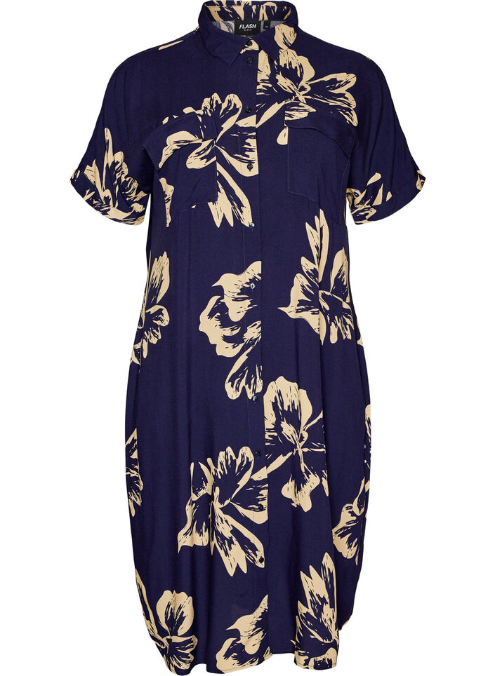 Robe chemise longue avec manches courtes, Bleu, Packshot image number 0