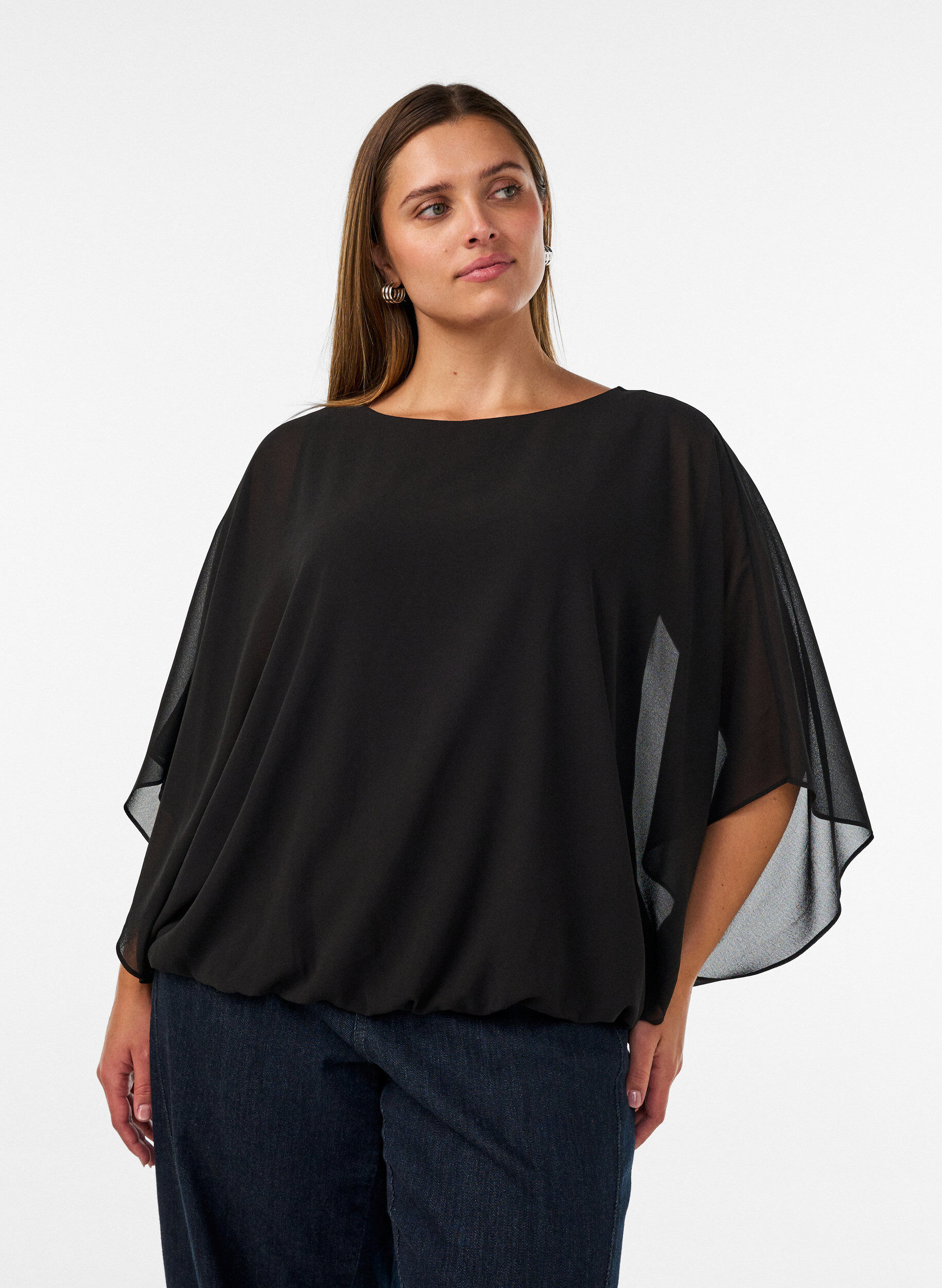 ZizziChiffon blouse met balloneffect, Zwart, Model image number 0