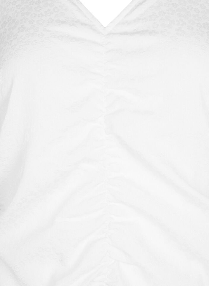 Jurk met korte mouwen, draperieën en structuur, Bright White, Packshot image number 2