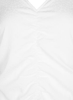 Jurk met korte mouwen, draperieën en structuur, Bright White, Packshot image number 2