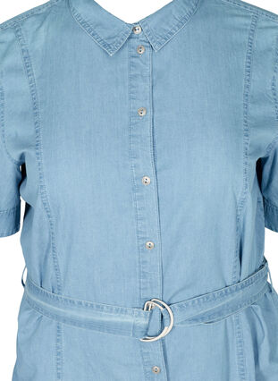 Robe chemise en jean à manches courtes avec ceinture, Light blue denim, Packshot image number 2