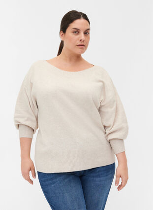Pull en maille à manches bouffantes, Pumice Stone Mel., Model image number 0