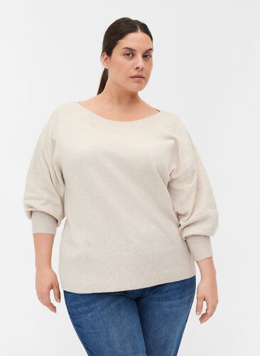 Pull en maille à manches bouffantes, Pumice Stone Mel., Model image number 0