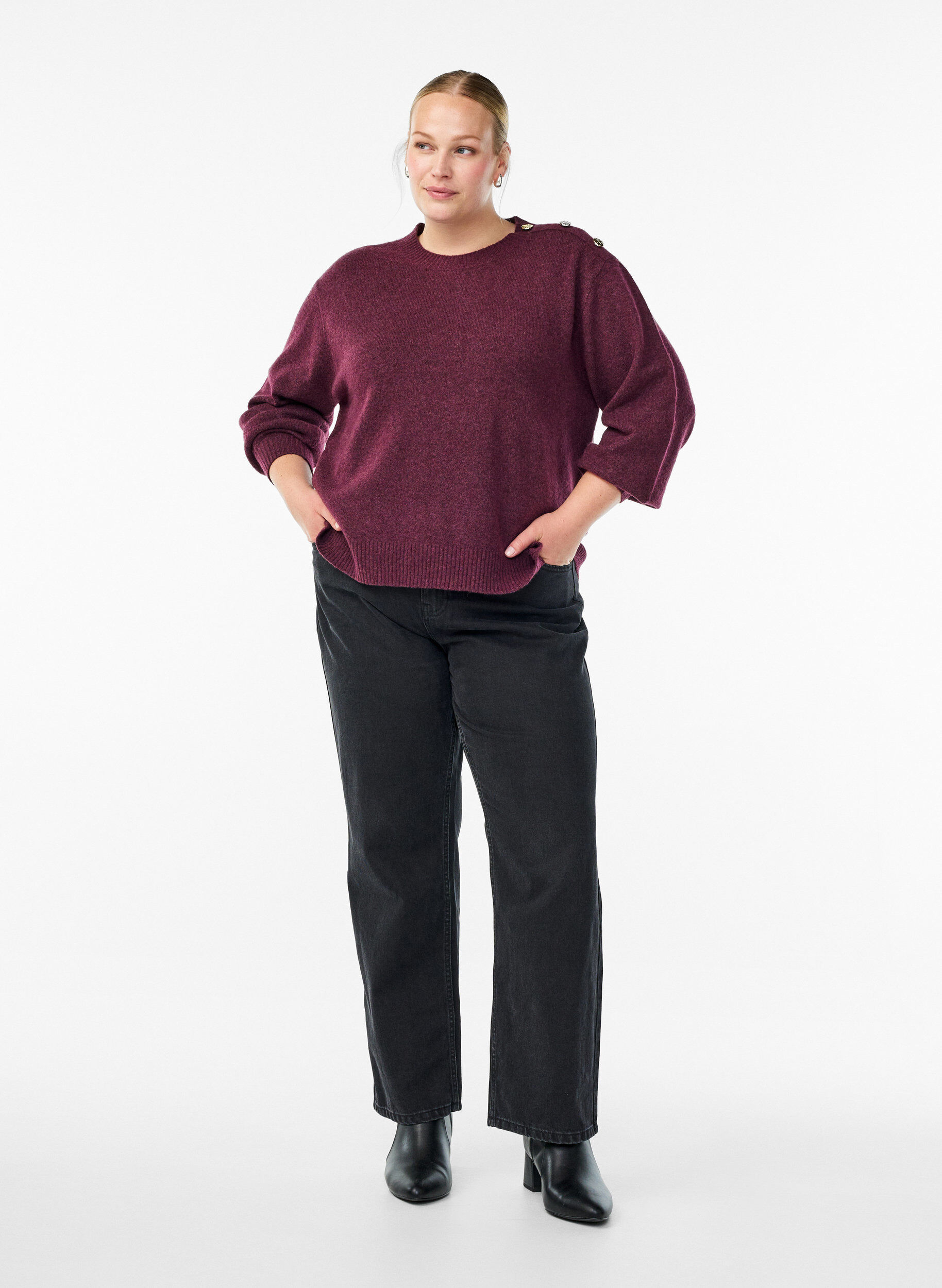 ZizziBreisel blouse met knoopdetail, Donker Bordeaux, Model image number 1