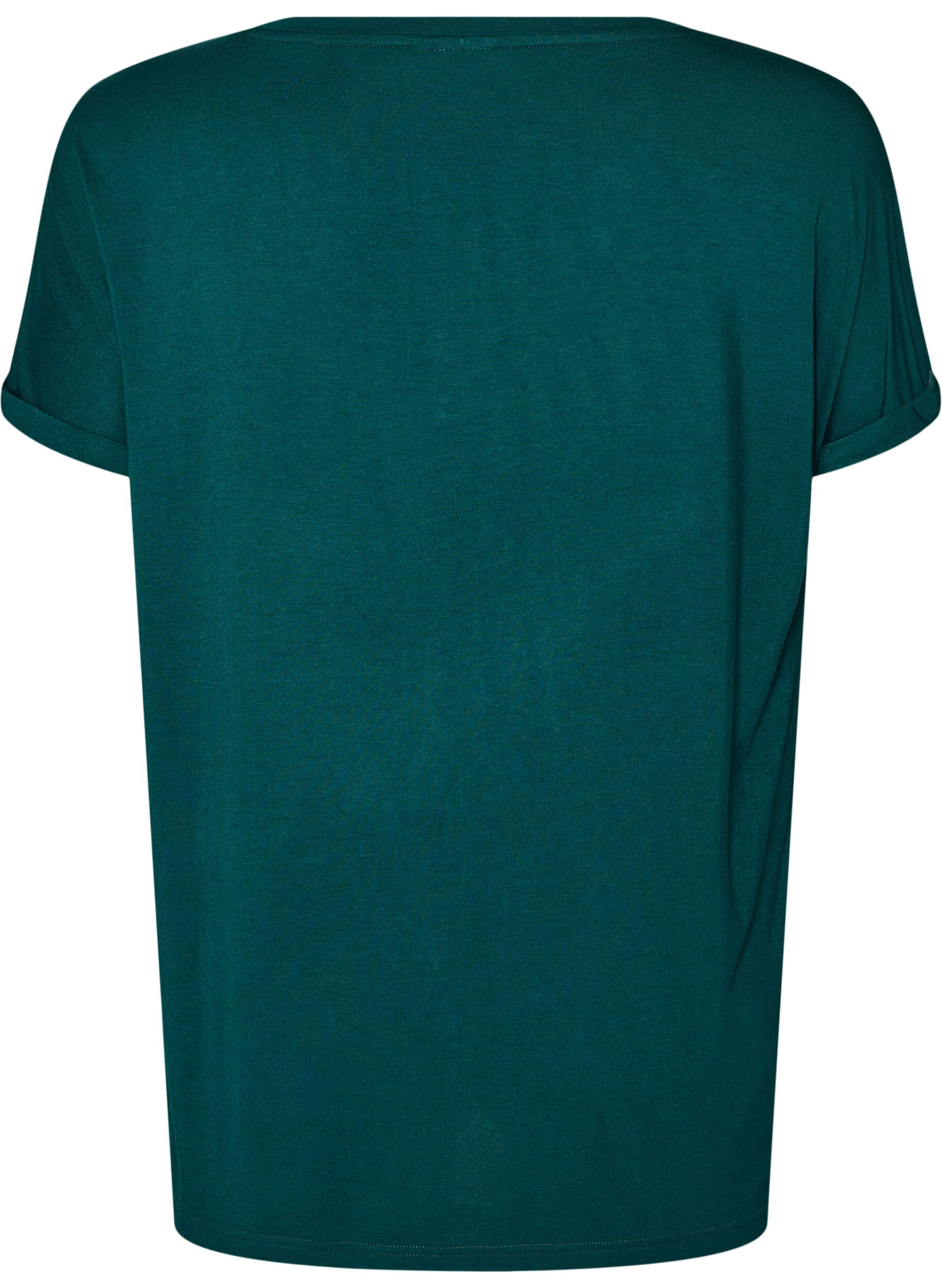 ZizziBasic T-shirt col V en viscose, Vert fonc&eacute;, Packshot image number 1