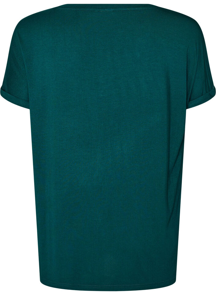 Basic T-shirt col V en viscose, Vert fonc&eacute;, Packshot image number 1