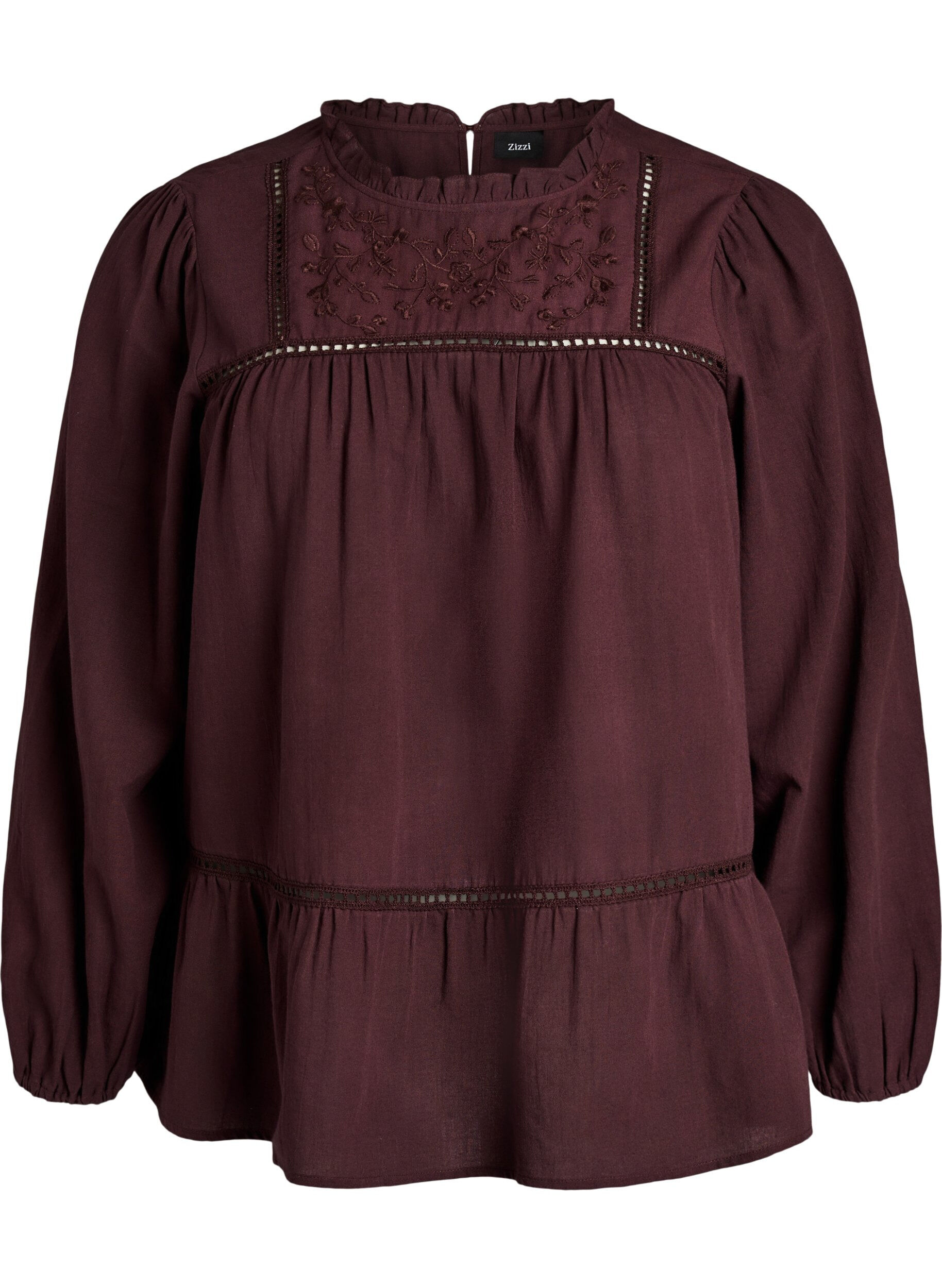 Blouse avec broderie et bordure broderie ajour&eacute;e