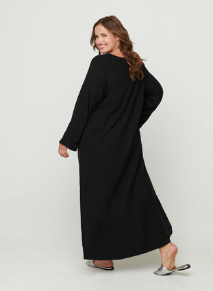 Robe maxi en coton manches longues , Black, Model image number 1