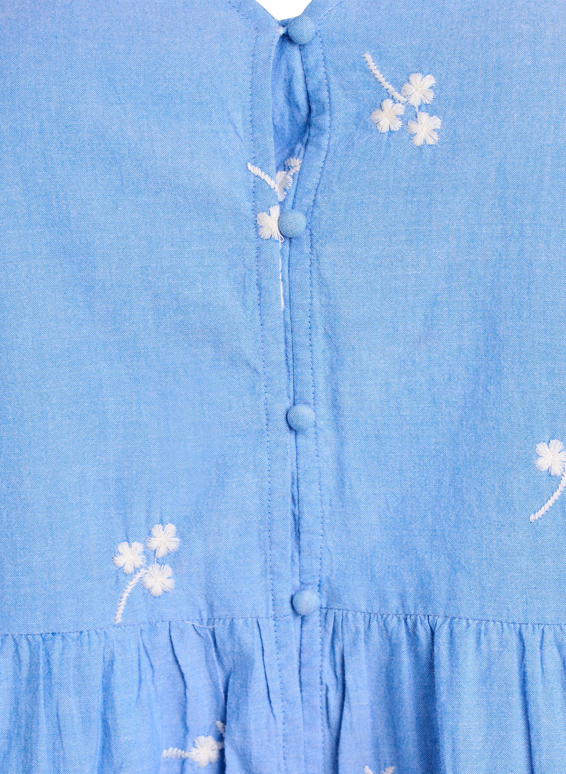 ZizziKatoenen blouse met geborduurde bloemen en knoopsluiting, Blauw, Packshot image number 2