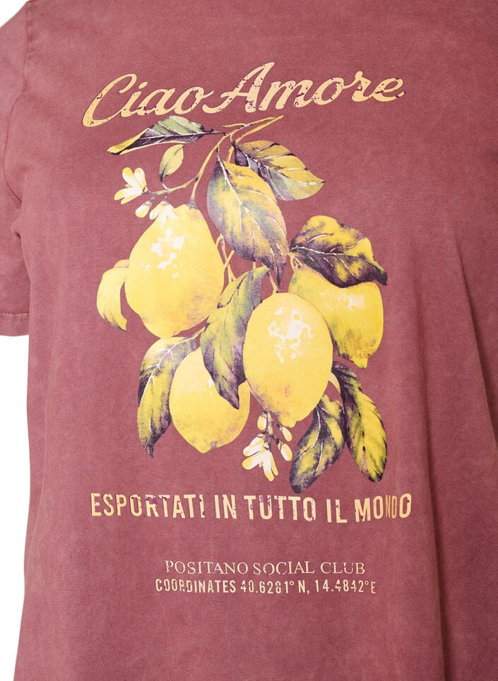 T-shirt en coton avec imprim&eacute; sur le devant et effet d&eacute;lav&eacute;, Bordeaux, Packshot image number 2