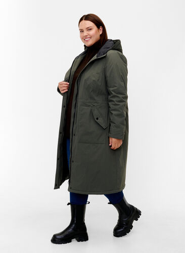 Parka avec capuche et taille réglable, Black Olive, Model image number 0