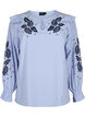 Katoenen blouse met borduursel en ruches, Blauw, Packshot image number 0