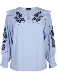 Katoenen blouse met borduursel en ruches, Ch. Blue w. Navy, Packshot
