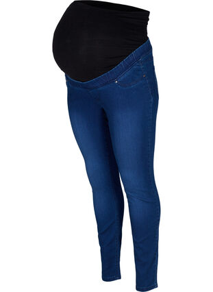 Pantalon de grossesse en coton mélangé, Dark blue denim, Packshot image number 0
