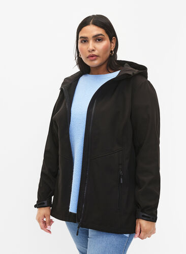 Korte softshell jas met zakken, Black, Model image number 0