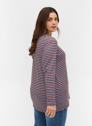 Gestreepte blouse met lange mouwen, Mahogany/Navy Stripe, Model image number 1