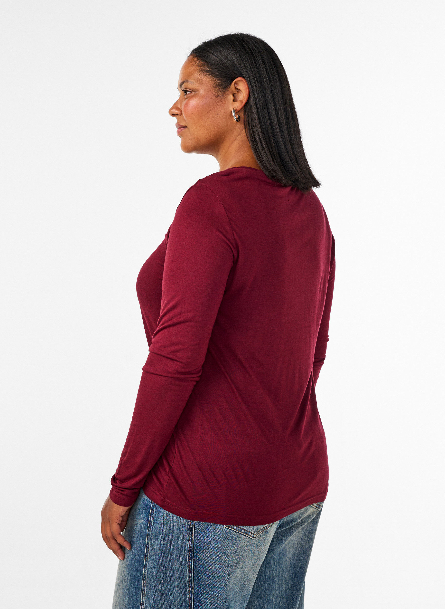 ZizziBlouse met lange mouwen van wol en viscose, Rood, Model image number 2