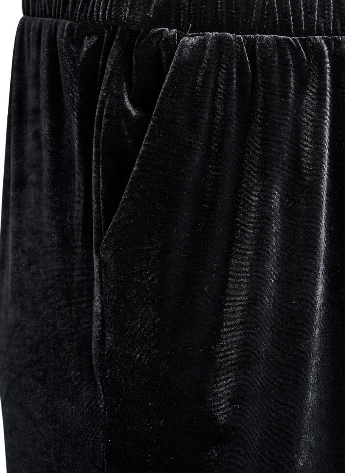 Pantalon en velours à taille haute et coupe ample, Noir, Packshot