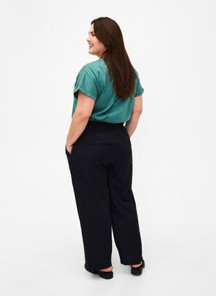 Pantalon à smocks en lin, Black, Model image number 1