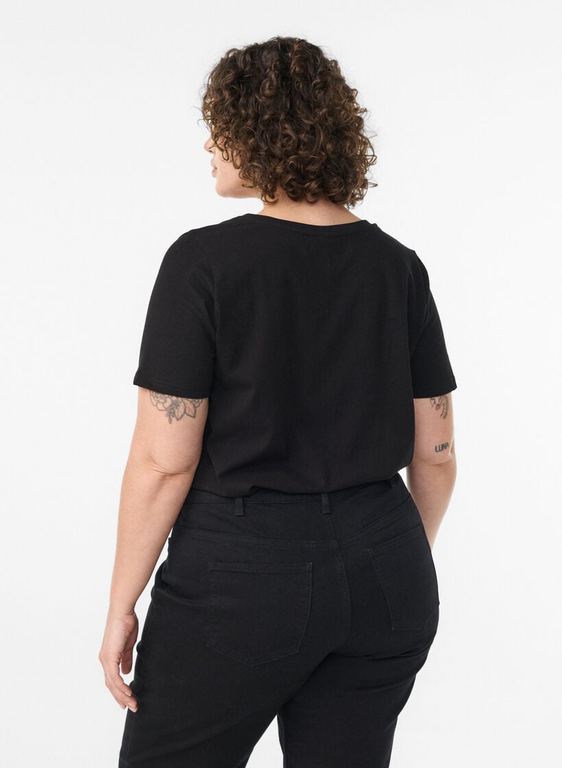 T-shirt en coton uni basique, Noir, Model image number 2
