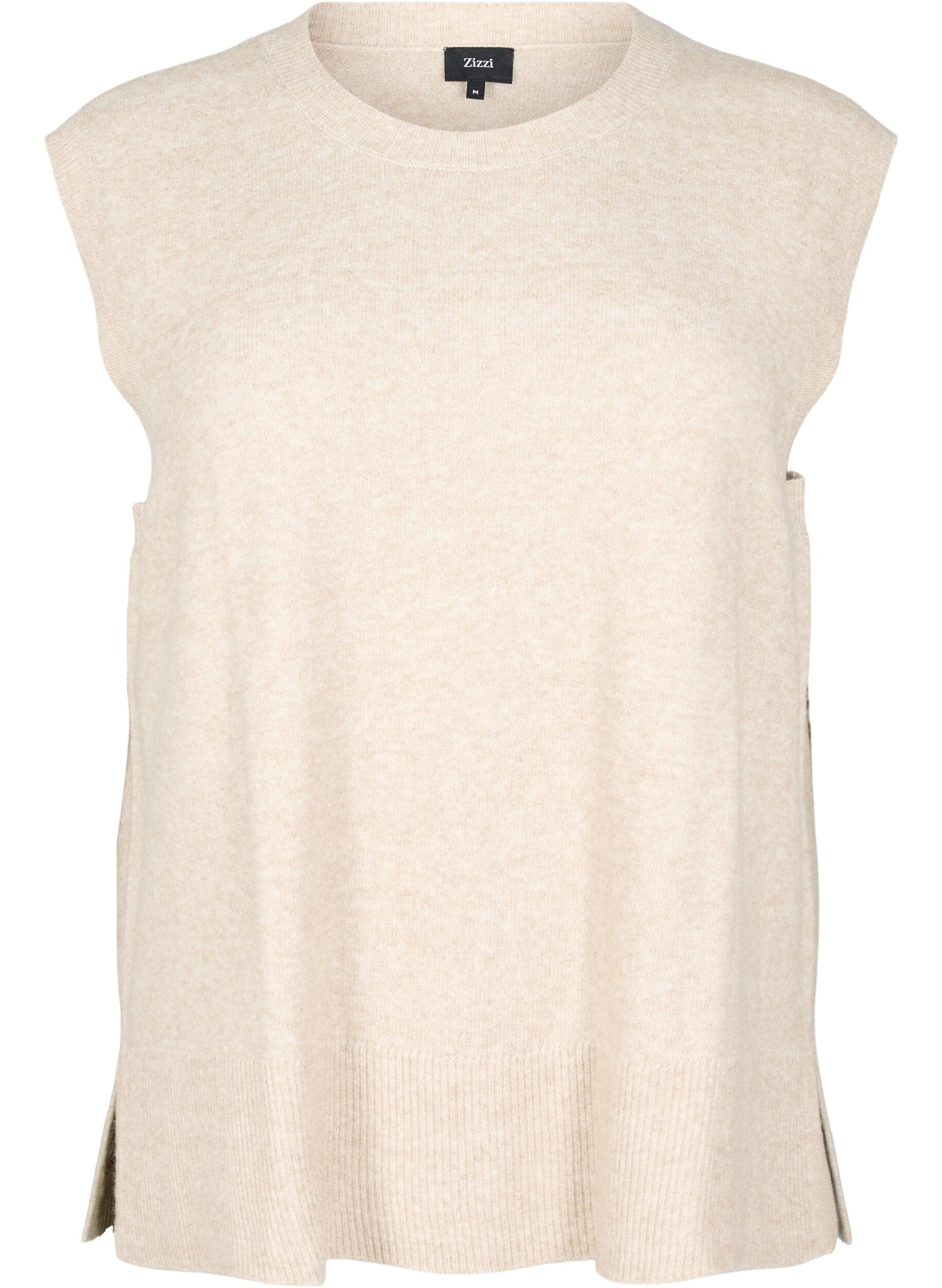 ZizziGebreid vest met geribbelde randen, Beige, Packshot image number 0