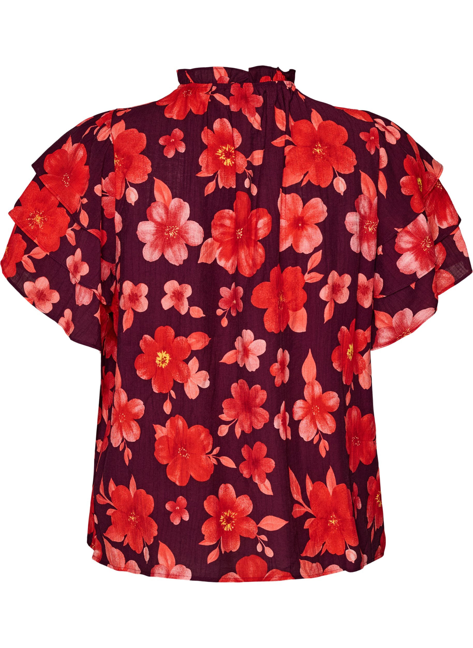 ZizziFloral viscose blouse met ruches mouwen, Paars, Packshot image number 1