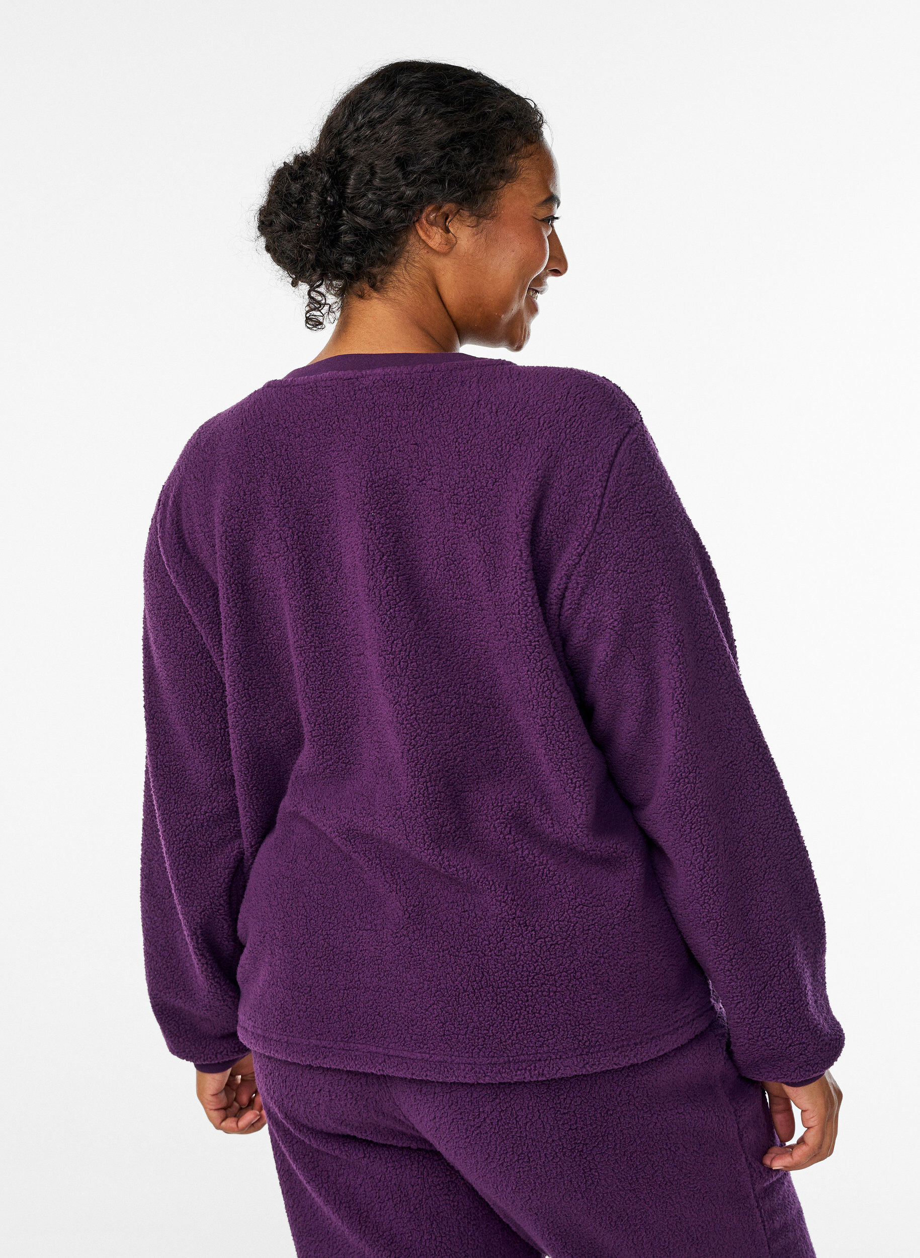 ZizziZachte teddyfleece trui, Paars, Model image number 2