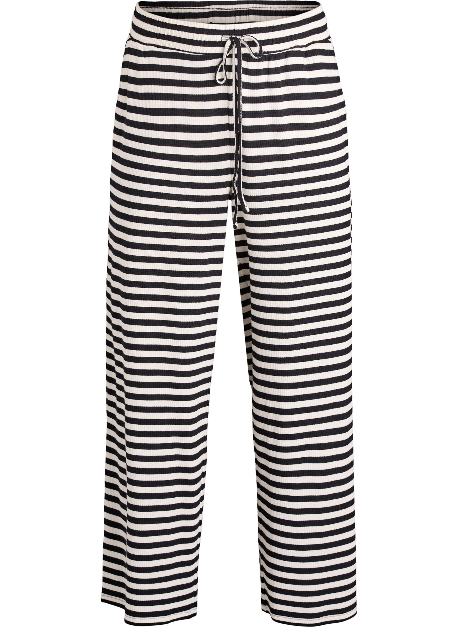 Zizzi Pantalon de pyjama ray&eacute; &agrave; taille haute et coupe ample, Noir, Packshot image number 0