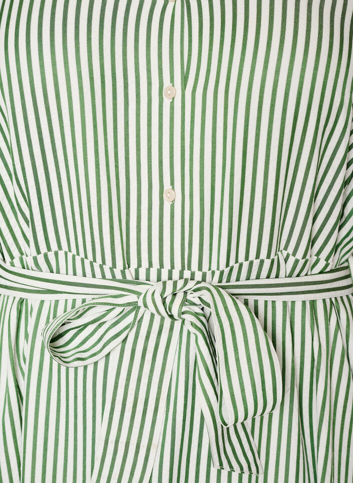 Enkellange overhemdjurk met strikceintuur en strepen, Groen, Packshot image number 2