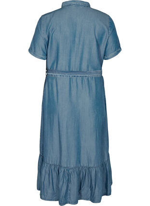 Midi-jurk met korte mouwen in lyocell, Medium Blue denim, Packshot image number 1