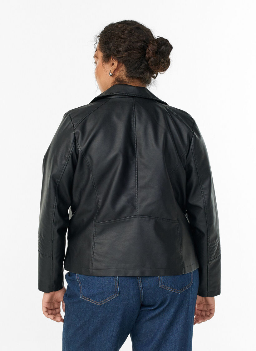 Imitatie leren bikerjas, Zwart, Model image number 2