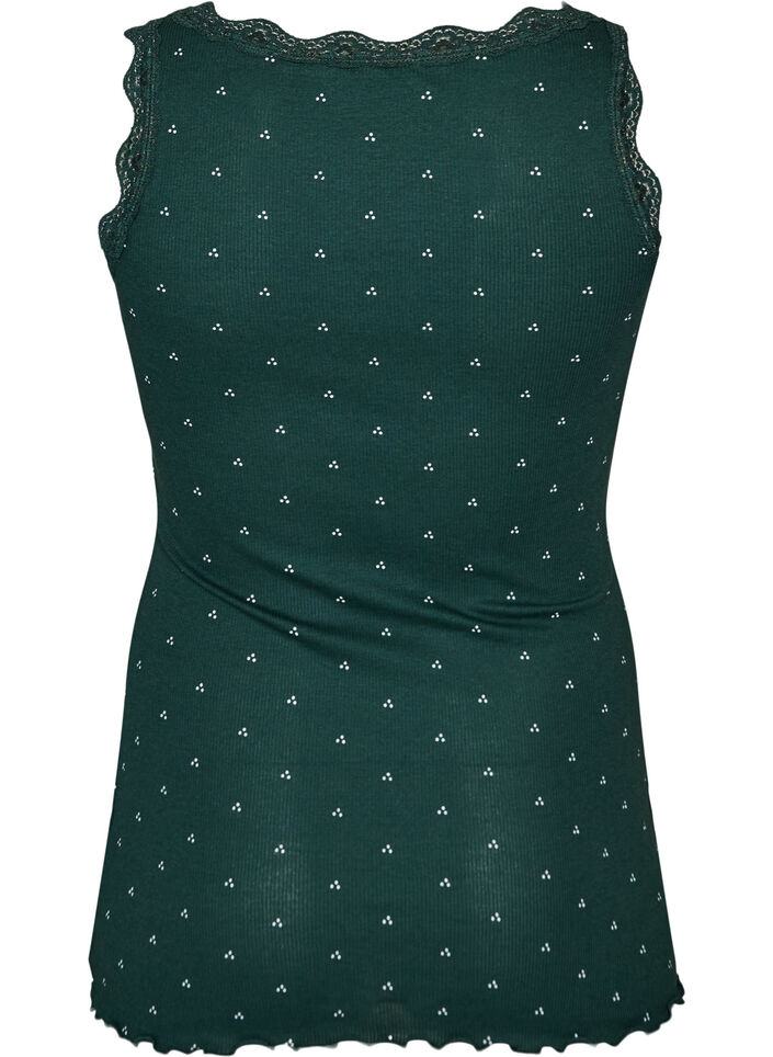 Top met print en kanten rand, Groen, Packshot image number 1