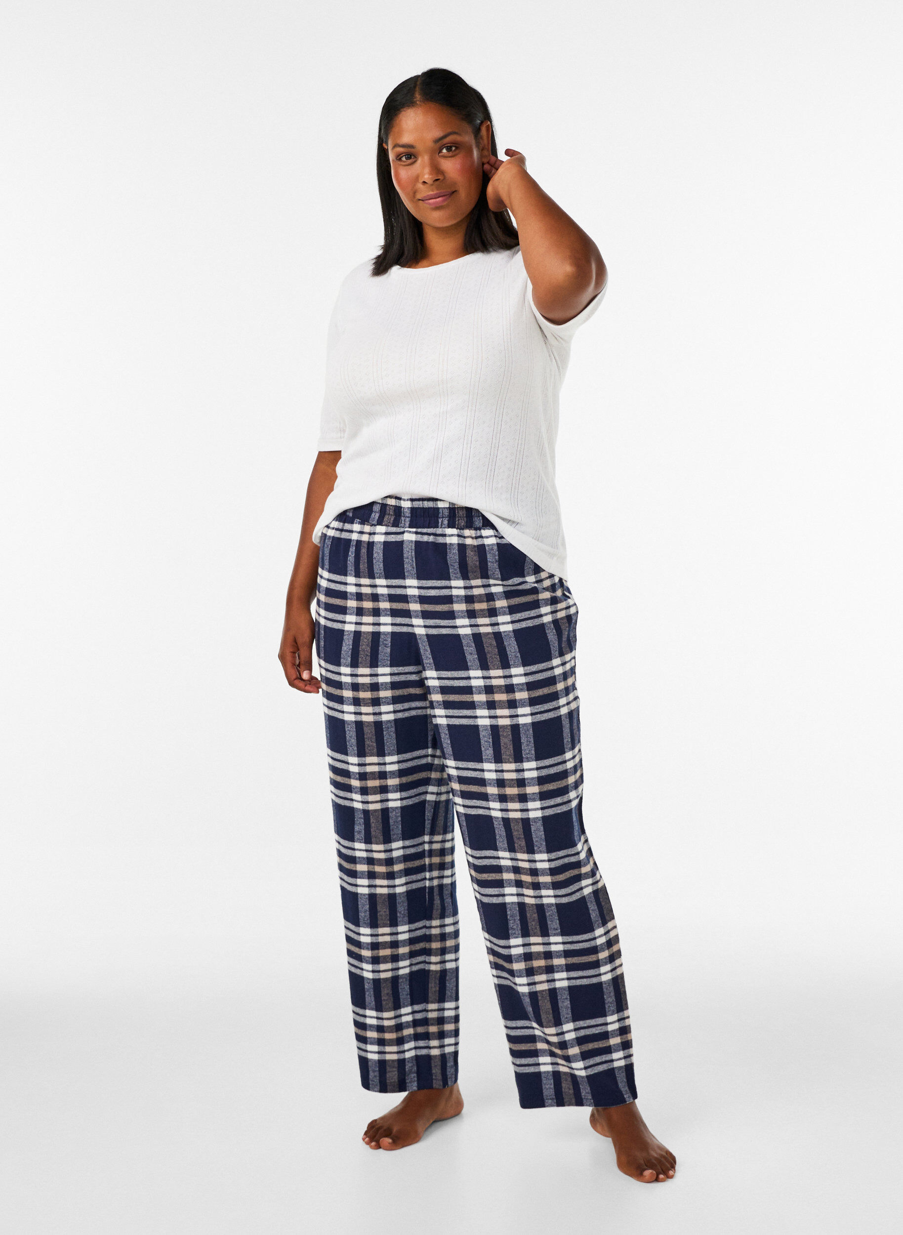 ZizziGeruite katoenen pyjamabroek, Blauw, Model image number 1