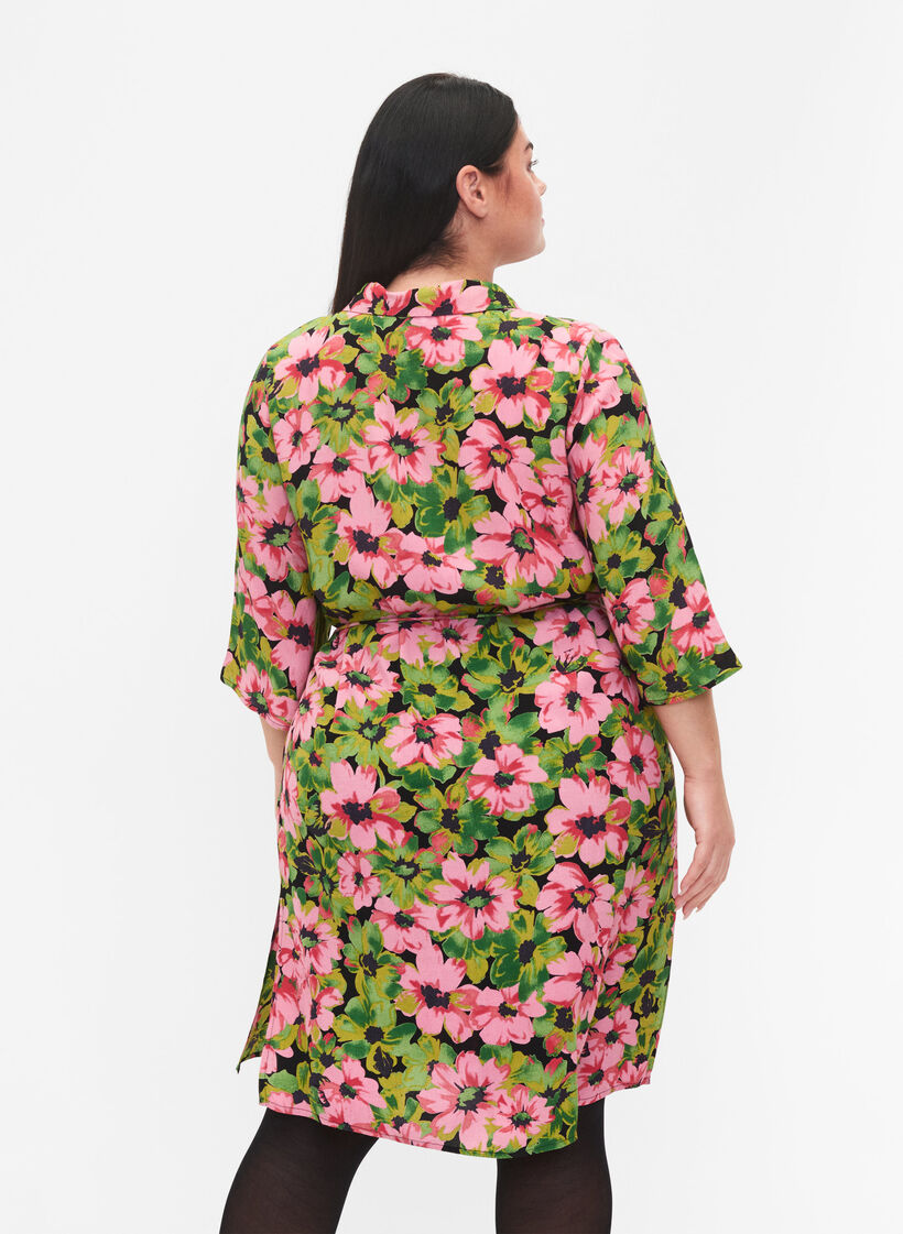Overhemdjurk van viscose met bloemenprint, Pink G. Flower AOP, Model image number 1