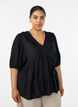 Viscose blouse met een stippenstructuur en V-hals, Zwart, Model image number 0