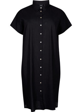 Lang shirt van katoenmix met linnen, Black, Packshot image number 0
