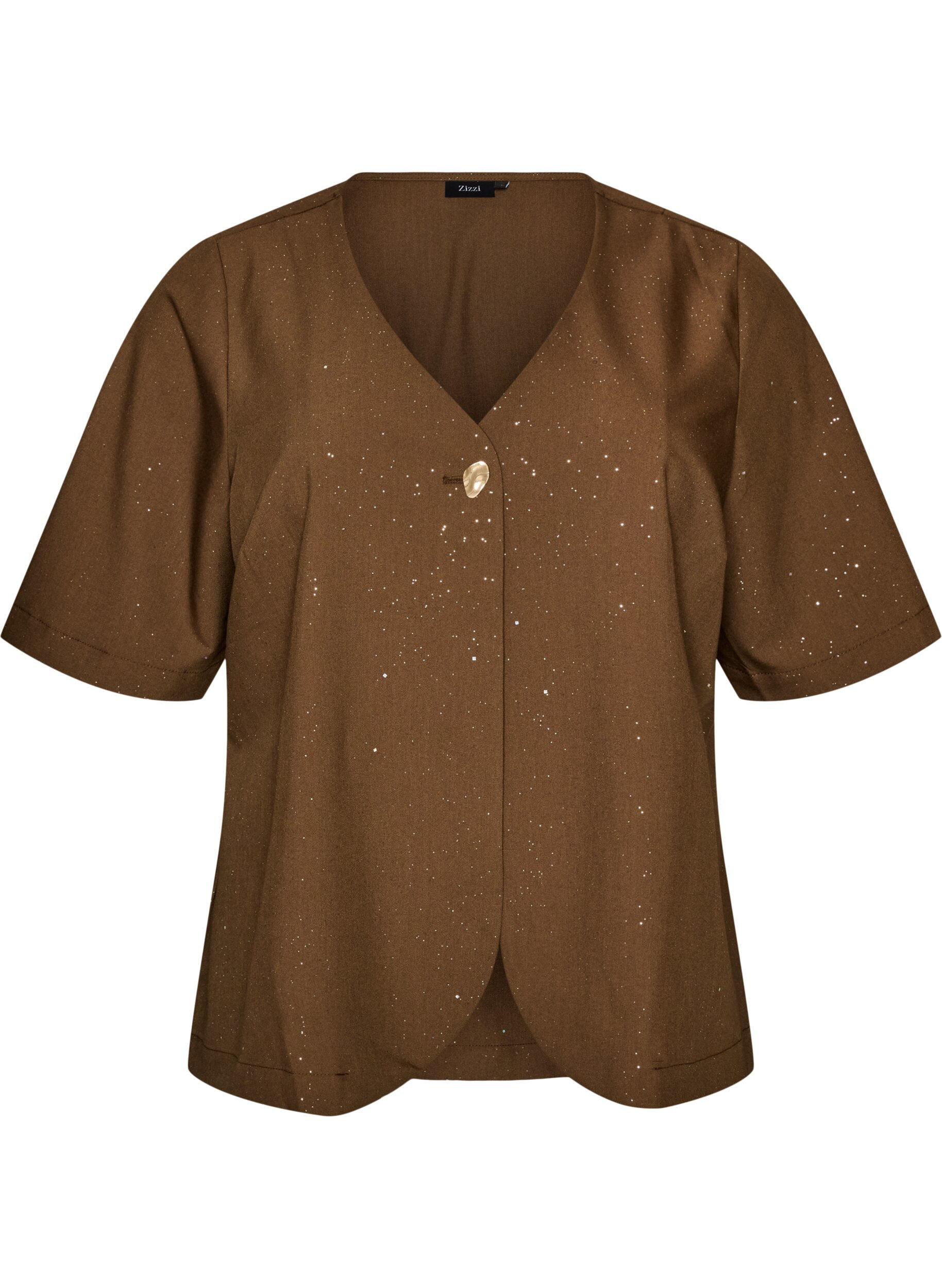ZizziBlouse met glitter en V-hals, Bruin, Packshot image number 0
