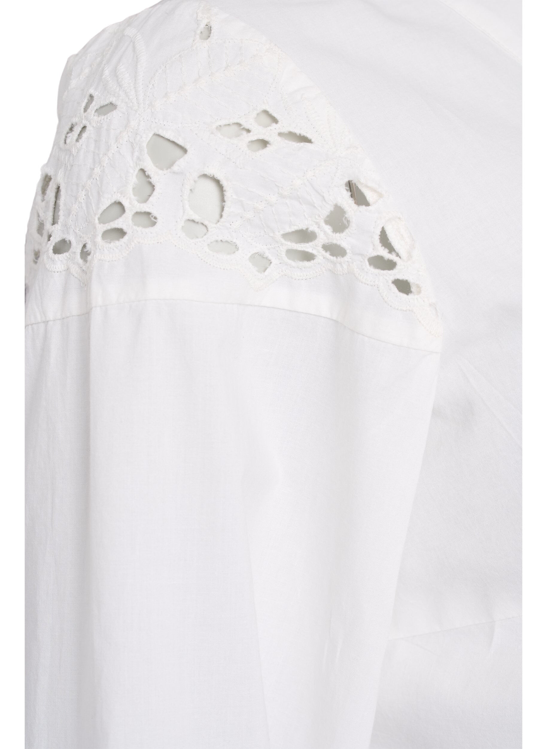 ZizziBlouse met V-hals en broderie anglaise details, Wit, Packshot image number 3