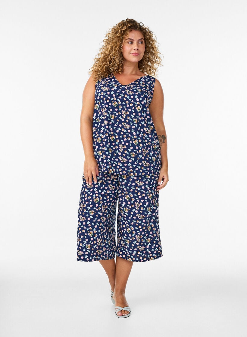 Pantalon ample avec imprim&eacute;, Bleu Clair, Model image number 0