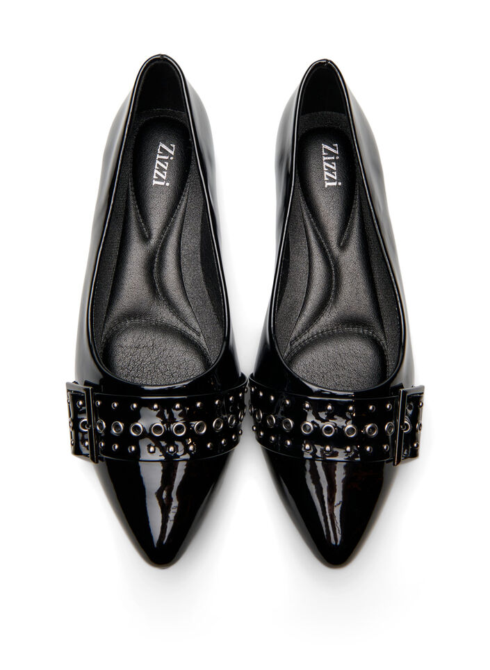 Wide fit - Ballerina met bandje en studs, Zwart, Packshot image number 2