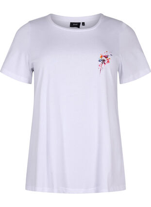 T-shirt en coton avec impression sur le devant, Bright White FLOWER, Packshot image number 0
