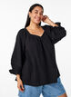 Katoenen mousseline blouse met 3/4 mouwen, Black, Model image number 0
