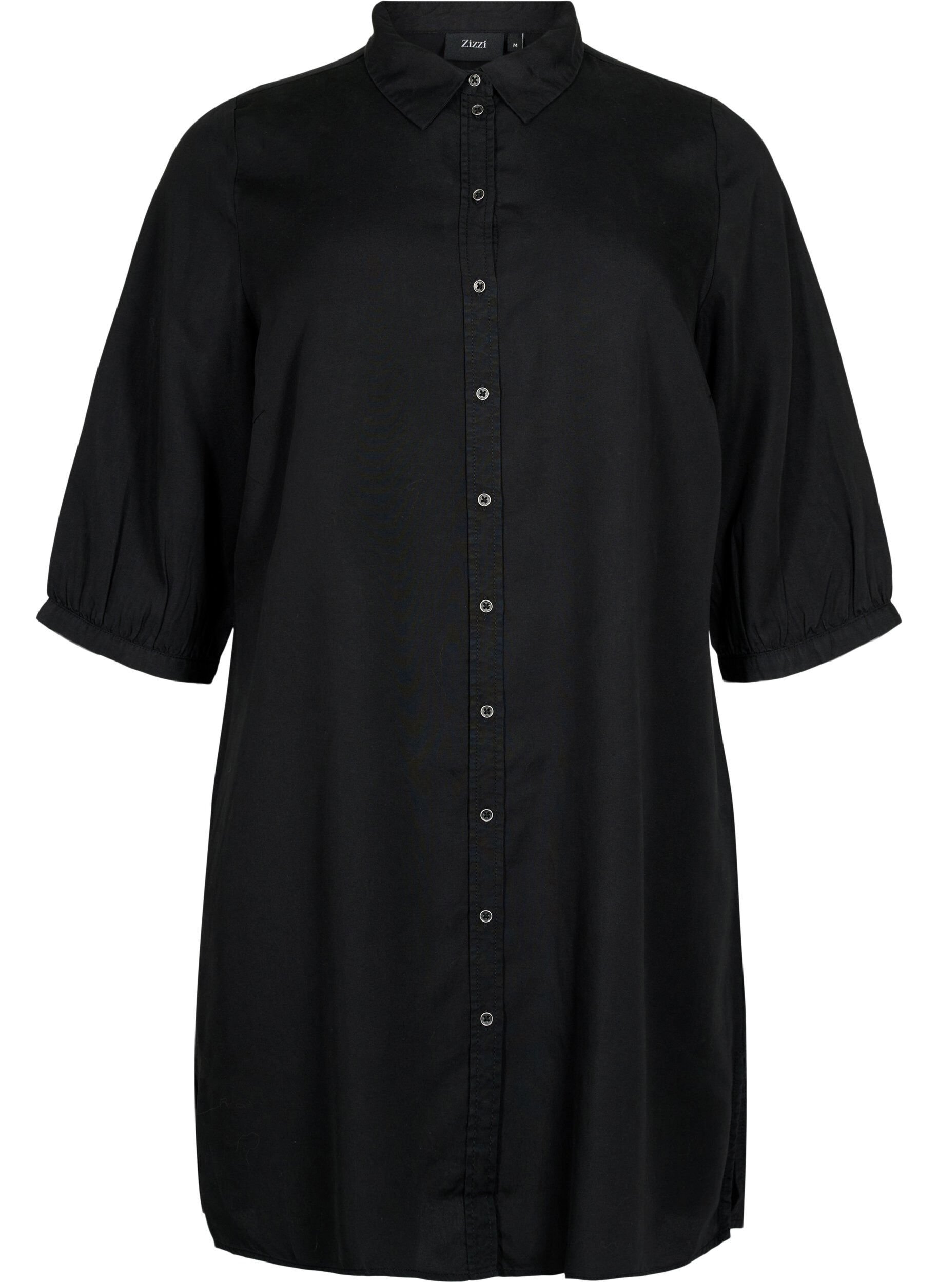 ZizziLang overhemd met 3/4-mouwen van lyocell (TENCEL&trade;), Black, Packshot image number 0
