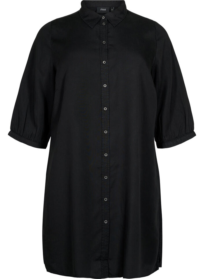 Lang overhemd met 3/4-mouwen van lyocell (TENCEL™), Black, Packshot image number 0