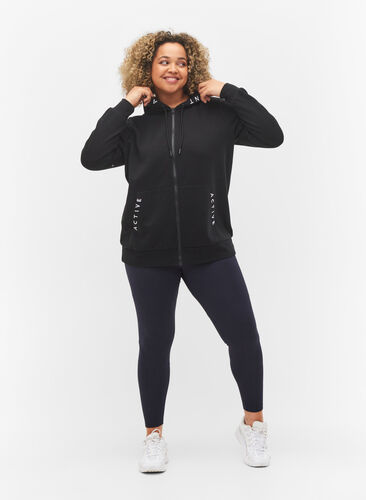 Workout hoodie jack met ritssluiting, Black, Model image number 2