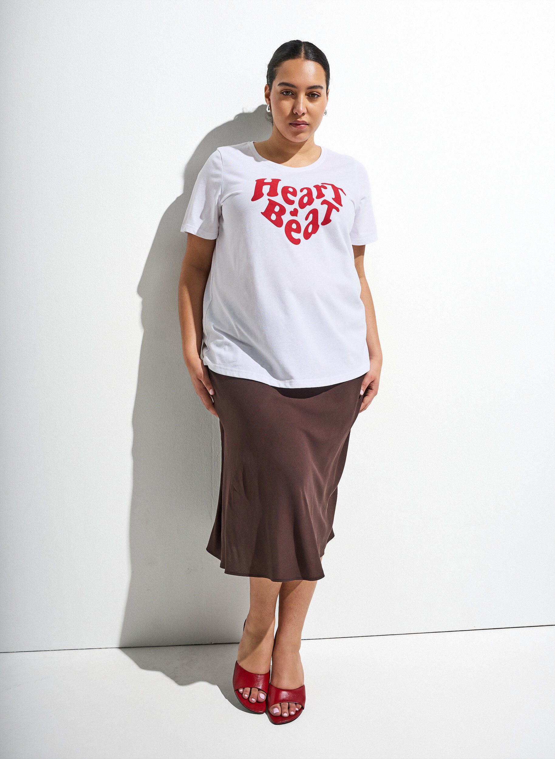 ZizziViscose rok met een elastische taille, Bruin, Image image number 0