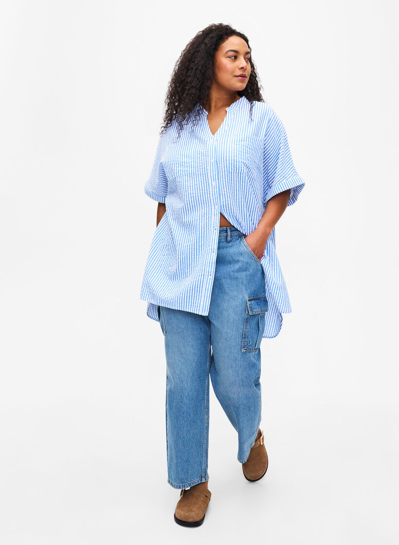 Chemise rayée avec poches de poitrine, Light Blue Stripe , Model image number 2